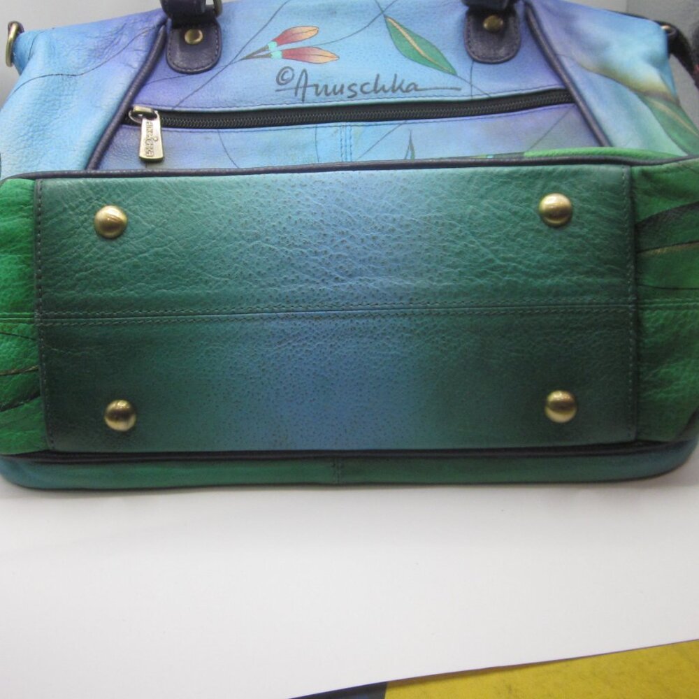 Anuschka Satchel Crossbody Bag Peacock Hand Painted - Picture 7 of 10